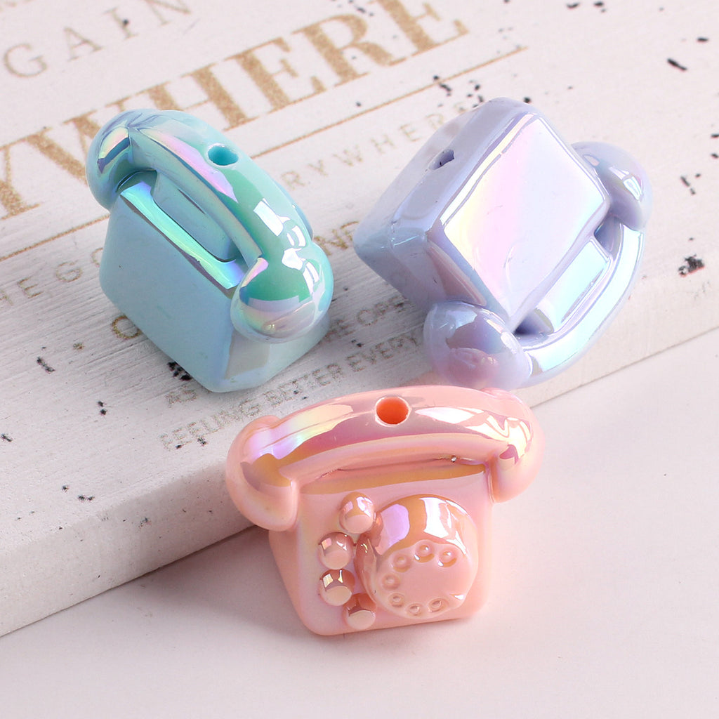 UV Plating Vintage 3D Landline Telephone Acrylic Beads 30mm 50pcs 4