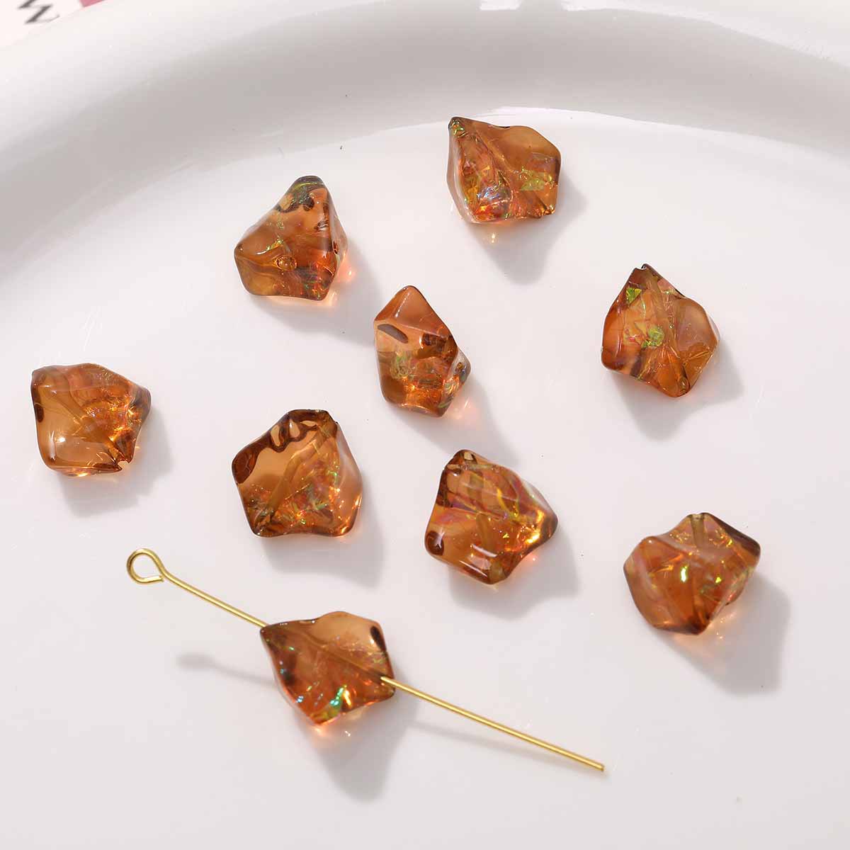 UV Plating Irregular Ice Cube Acrylic Beads 14mm Pink 10pcs 8