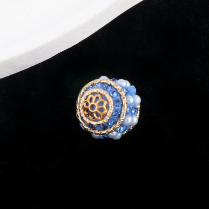 Vintage Nepal 15mm Rhinestone Beads Artificial Pearl Embedded 6pcs 3