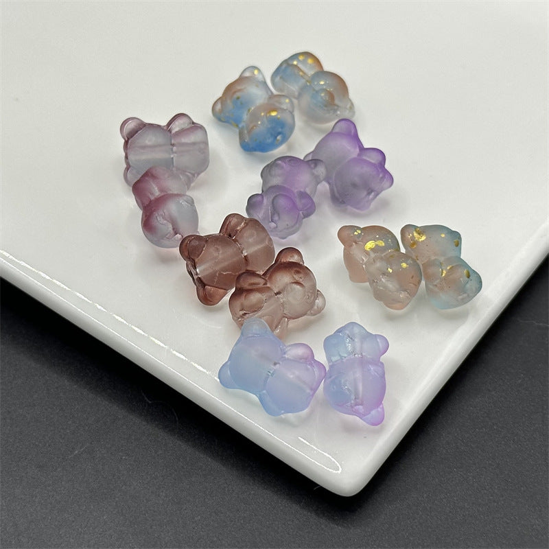 Bear Frosted Glass Beads 13x16mm Translucent with Gold Flecks 100pcs 6