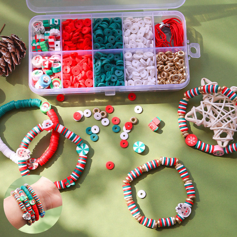 Christmas Heishi Clay Beads 6mm Polymer Holiday Motifs 1box 10grids