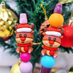 Silicone 3D Focal Beads Christmas Deer Doll Wearing Santa Hat 20pcs