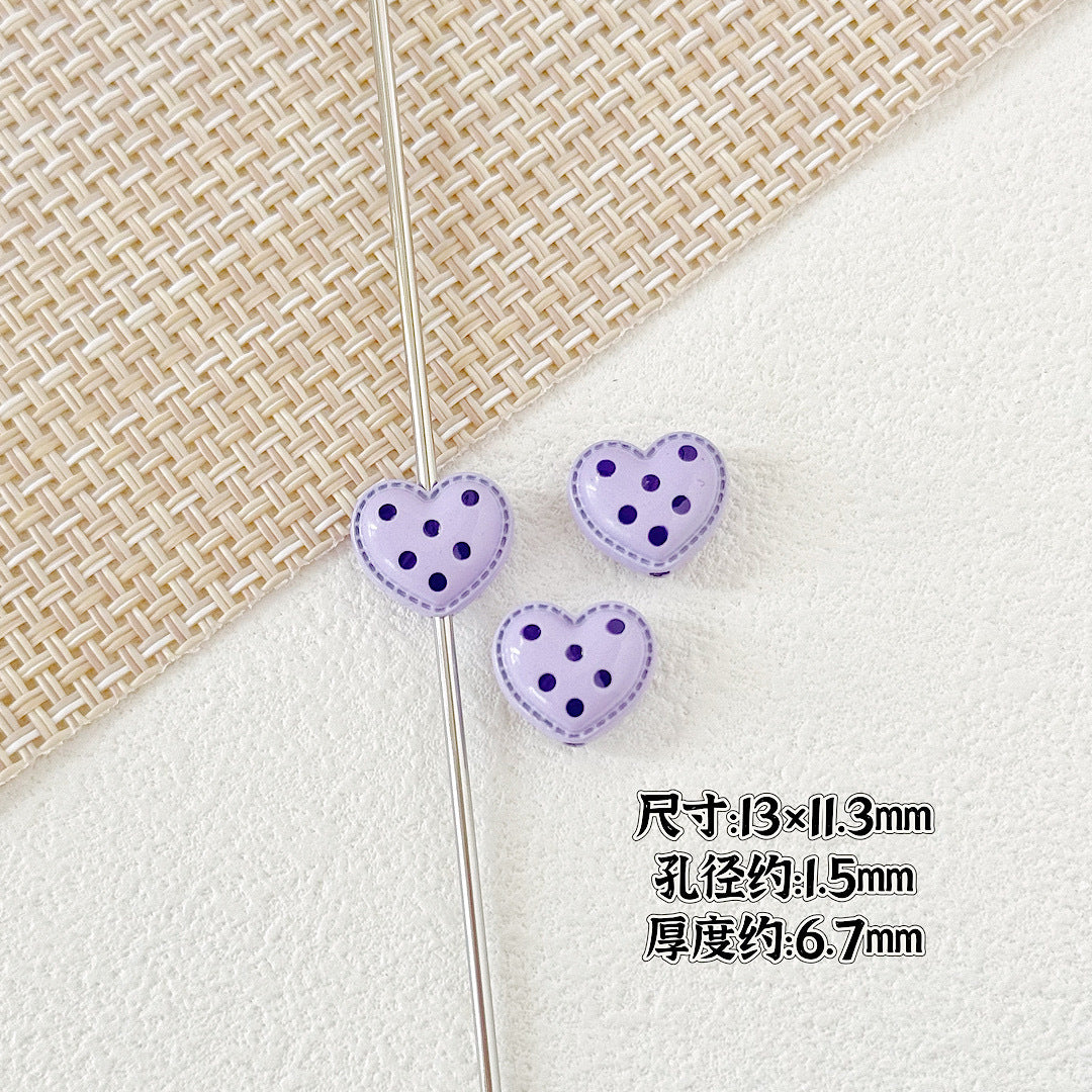 Heart and Rabbit Metal Beads Polka Dot Painted Alloy 10pcs 7