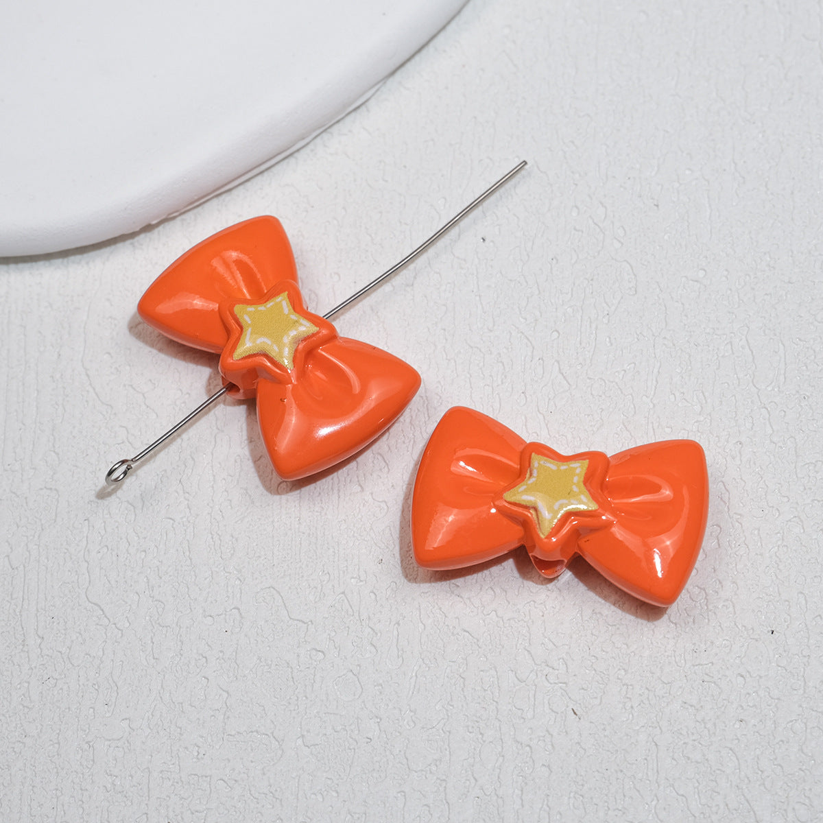 Painted Star Bow Acrylic Beads 28mm Glossy Mixed Colors 30pcs 18