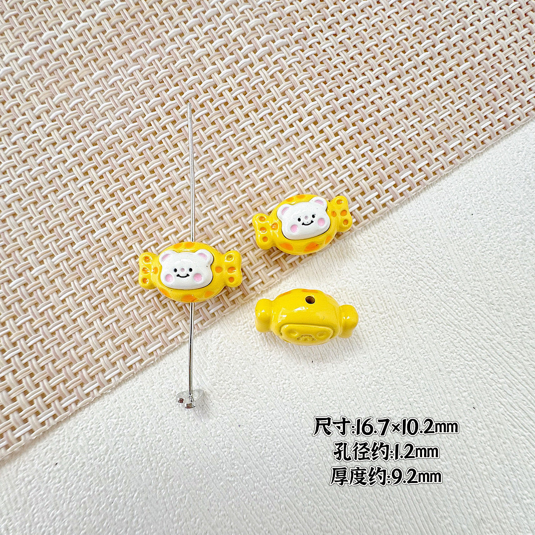 Cat and Bear Candy Painted Metal Beads 13 16mm Glossy 10pcs 17