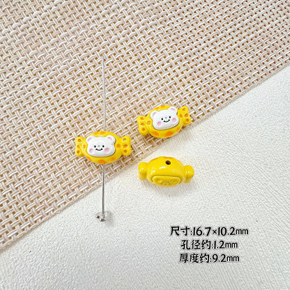 Cat and Bear Candy Painted Metal Beads 13 16mm Glossy 10pcs 17