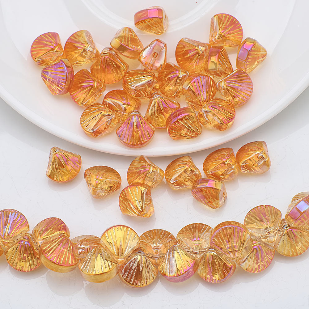 Electroplated Shell Glass Beads 10mm Glossy Ridged Surface 60pcs 10