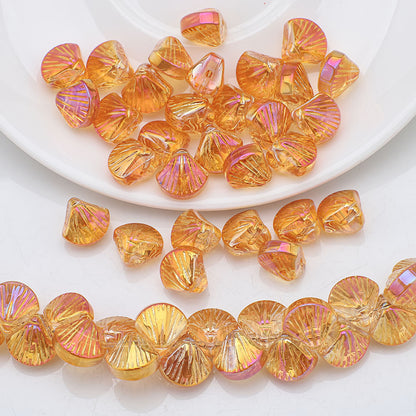 Electroplated Shell Glass Beads 10mm Glossy Ridged Surface 60pcs 10