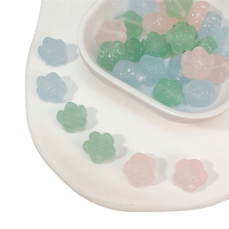 Imitation Jade Five-Petal Resin Beads 12mm Translucent Pastel 10pcs 5
