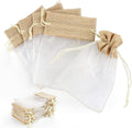 Organza and Burlap Patchwork Drawstring Bags Rustic Style 30pcs 10x15cm 2