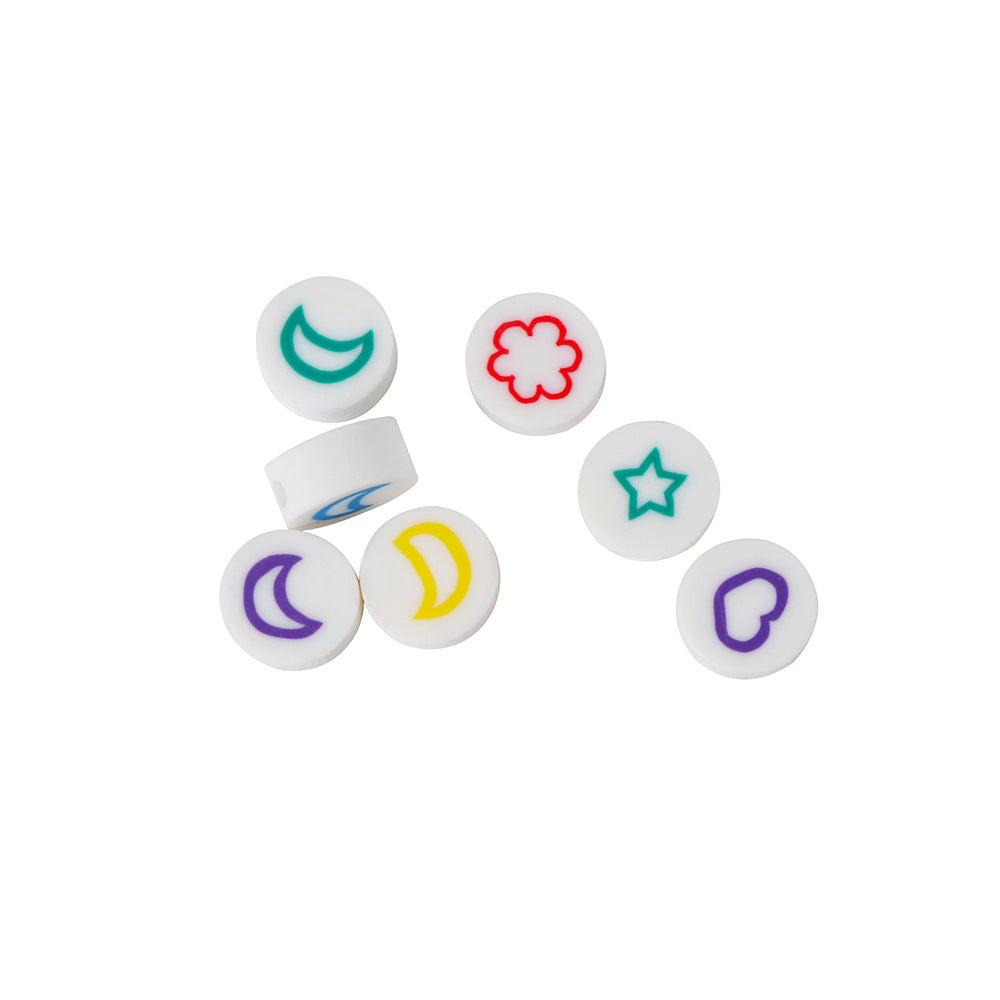Flat Round Clay Beads 9mm Star & Moon Pattern Polymer 100pcs 5
