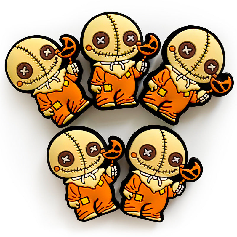 Silicone Focal Beads Halloween Stitched Doll Holding Pumpkin Lollipop 20pcs 3