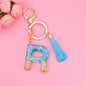 Blue Resin Tassel Monogram Keychain with Gold Flake Accent 46