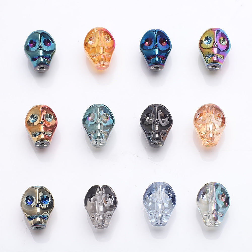 Electroplated Skull Head Glass Beads 8mm x 10mm Iridescent 30pcs