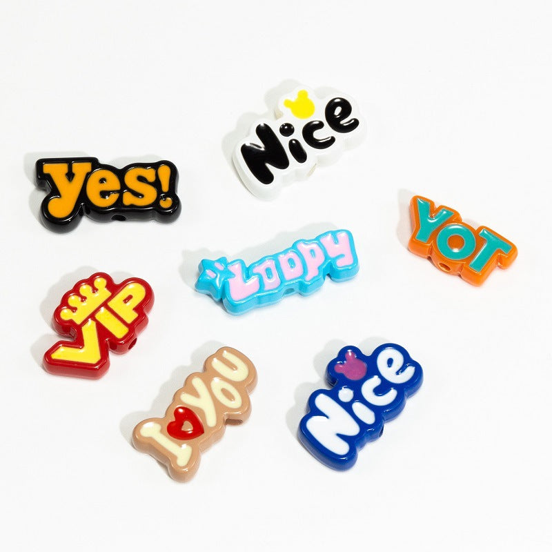 Plating Acrylic Flat Beads English Word Glossy Finish 10pcs 6