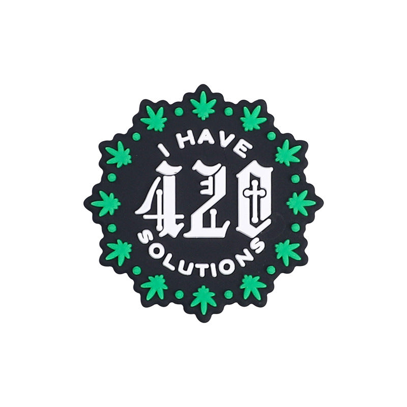 Silicone Focal Beads Green Leaves Bold Text Coffee 420 Design 20pcs 4