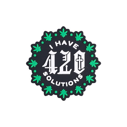Silicone Focal Beads Green Leaves Bold Text Coffee 420 Design 20pcs 4