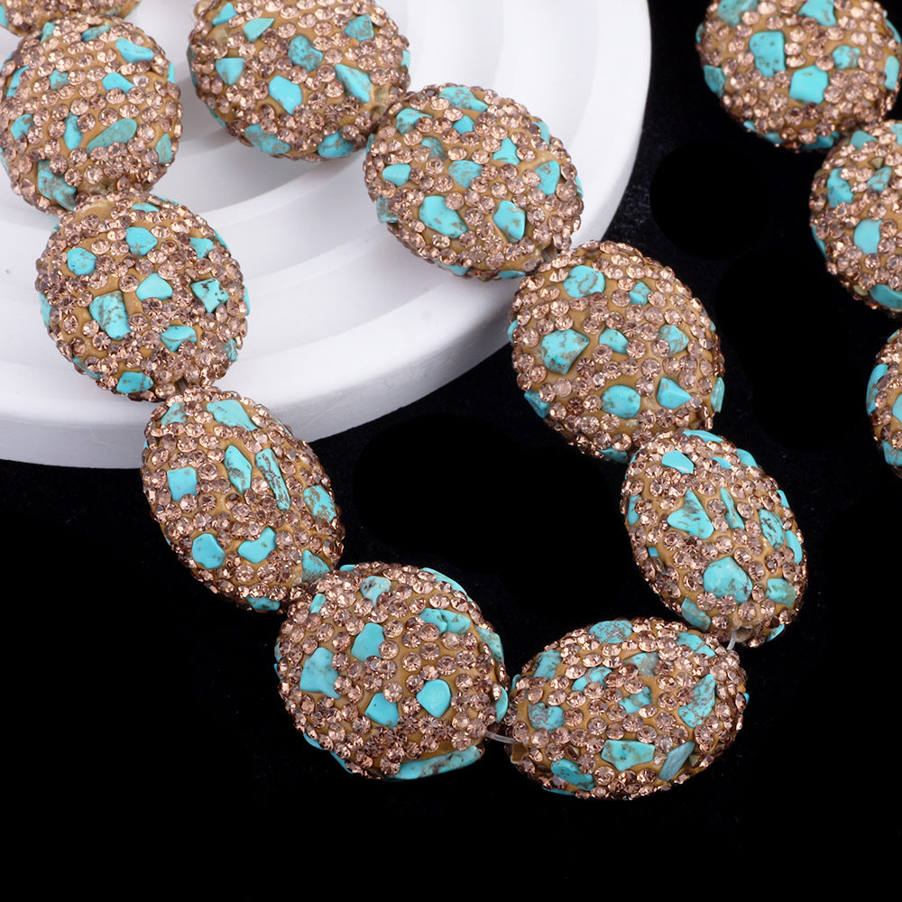 Egg Shaped Rhinestone Beads 23mm Polymer Clay Full Pave Blue Brown 6pcs 2