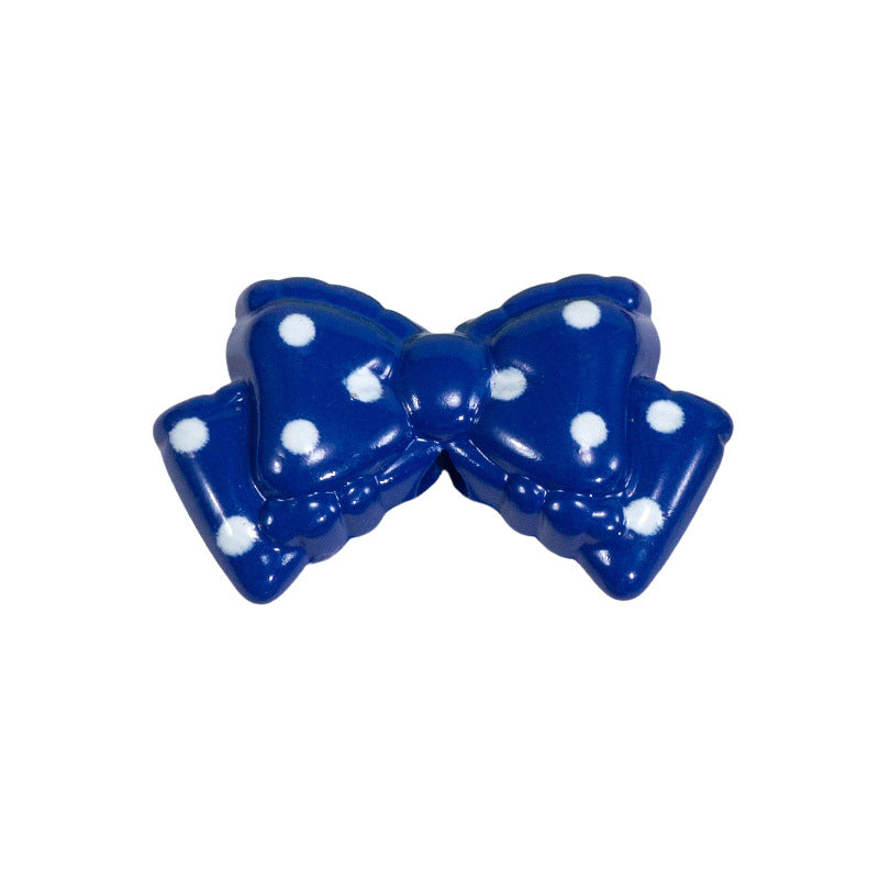 Polka Dotted Double Layer Bow Acrylic Beads 25mm Colorful Glossy 10pcs 8