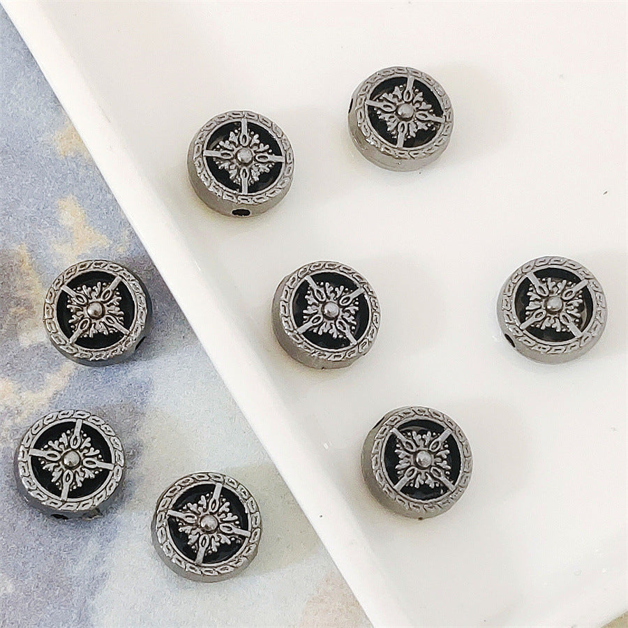 Flat Metal Beads 12mm Vajra Pattern Intricate Design 40pcs 7