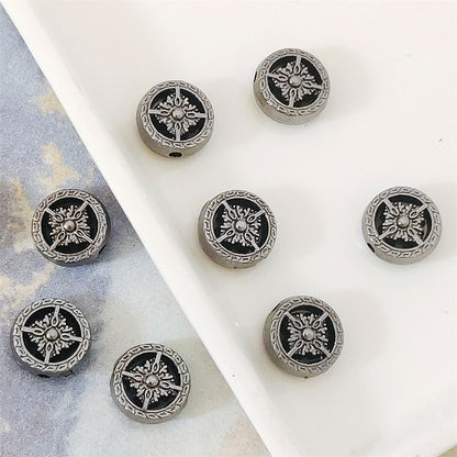 Flat Metal Beads 12mm Vajra Pattern Intricate Design 40pcs 7