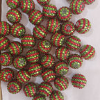 Plated Bubblegum Beads 16-22mm Christmas Red Green Striped 5pcs 2