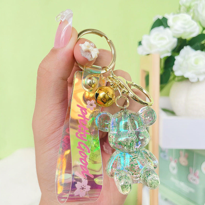 Acrylic Crystal Sitting Bear Keychain Iridescent Glitter Colors 8
