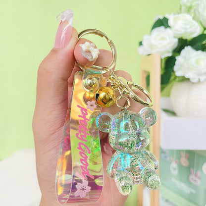 Acrylic Crystal Sitting Bear Keychain Iridescent Glitter Colors 8