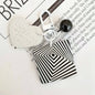 Cartoon Acrylic Plaid Striped Heart Leather Keychain Monochrome Design 17