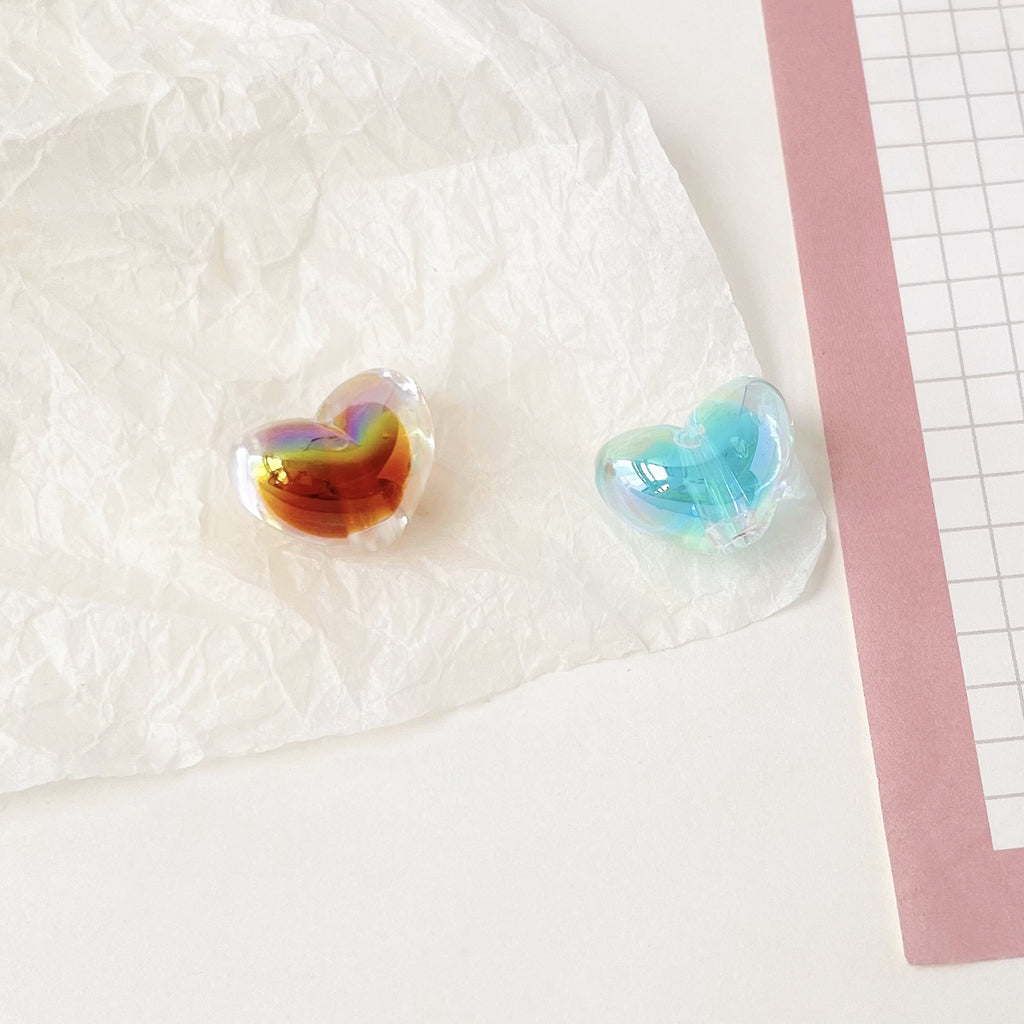 Transparent Heart Acrylic Beads 14mm UV Plating Two-Color 100pcs 2