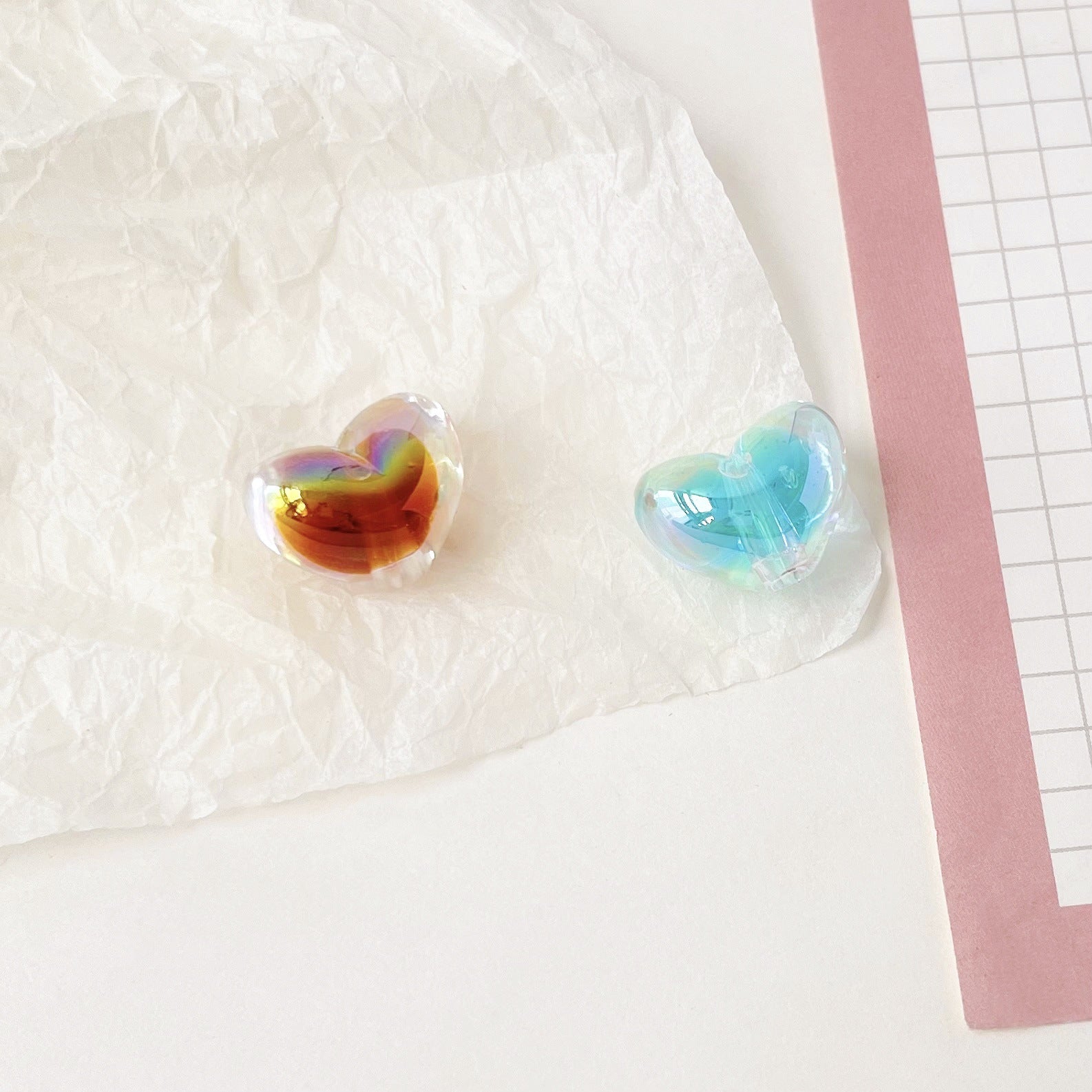 Transparent Heart Acrylic Beads 14mm UV Plating Two-Color 100pcs 2