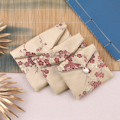 Vintage Chinese Style Brocade Plum Blossom Pattern Snap Closure Pouch 7x8-10x12cm 1pc 7