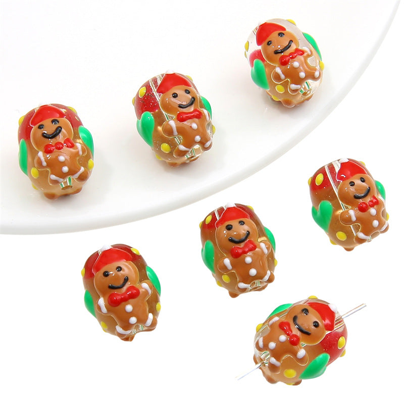 Lampwork Glass Beads Hand Painted Christmas Theme Enamel 2pcs 17