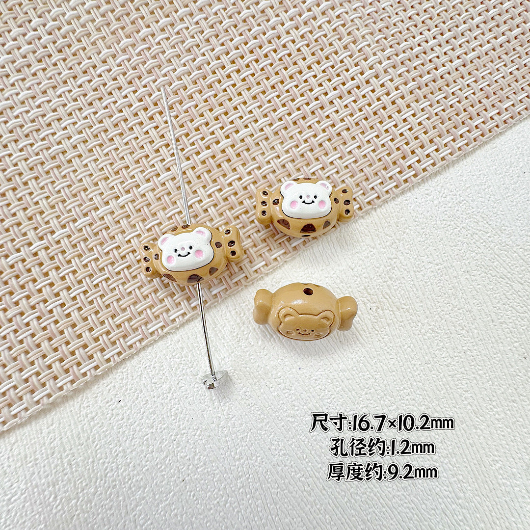Cat and Bear Candy Painted Metal Beads 13 16mm Glossy 10pcs 20