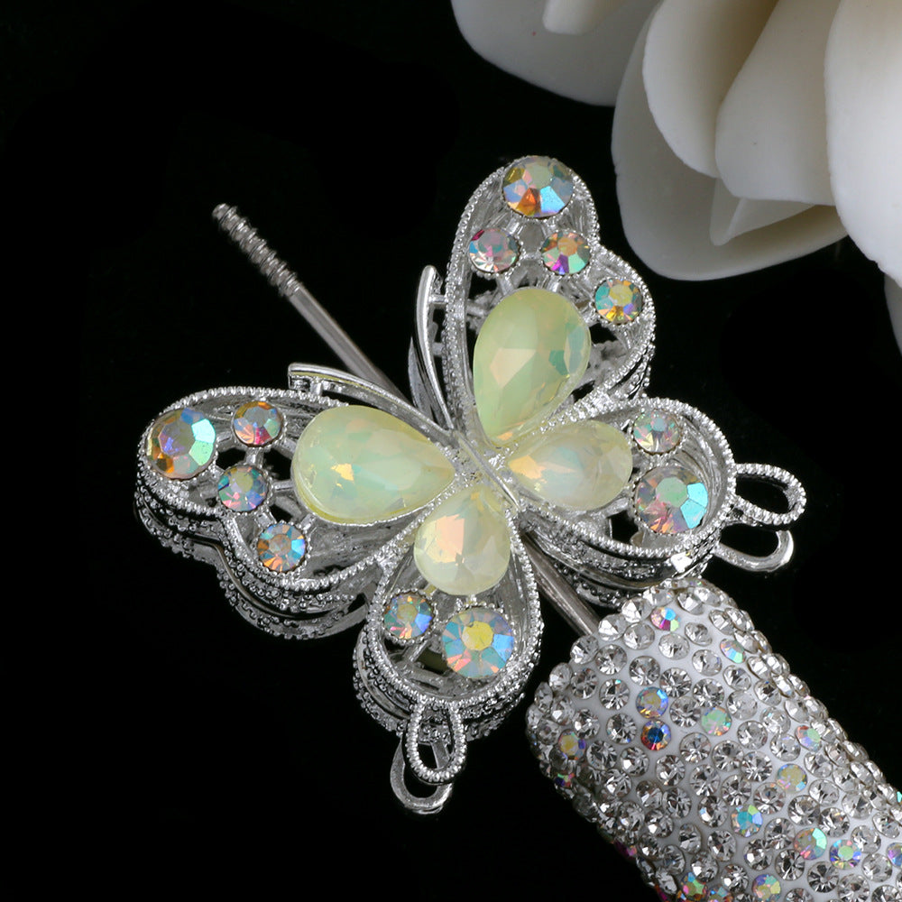 Double Sided Butterfly Rhinestone Beads 34mm Iridescent Alloy 2pcs 8