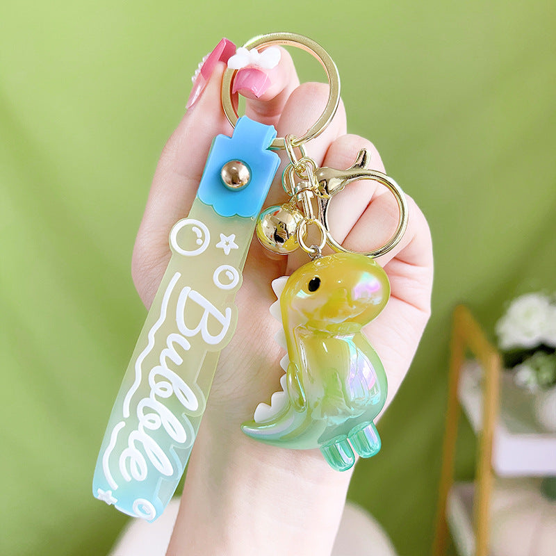 Acrylic Gradient Luminous Dinosaur Keychain with Bell Charm 9
