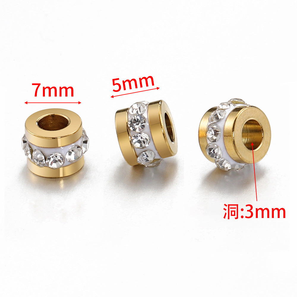 Stainless Steel Tube Metal Beads 7mm Rhinestone Embeded 10pcs 4