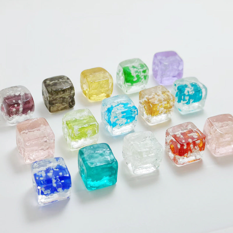 Lampwork Glass Beads Cube 12mm Glow In The Dark Floral Filled 20pcs