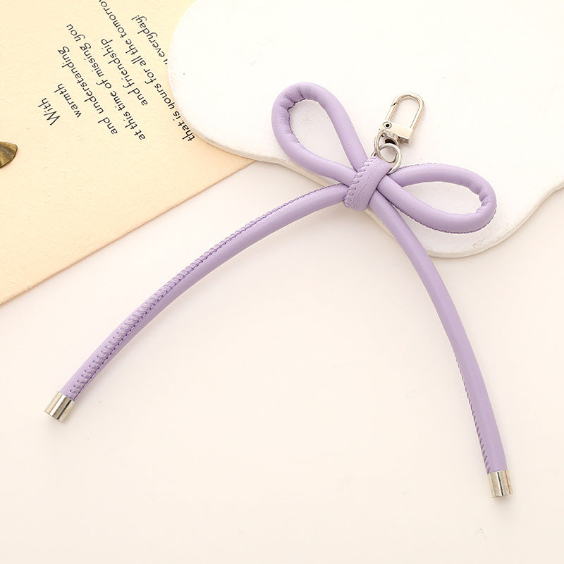 Colorful PU Leather Bow Keychain with Silver Tone Metal 3pcs 9
