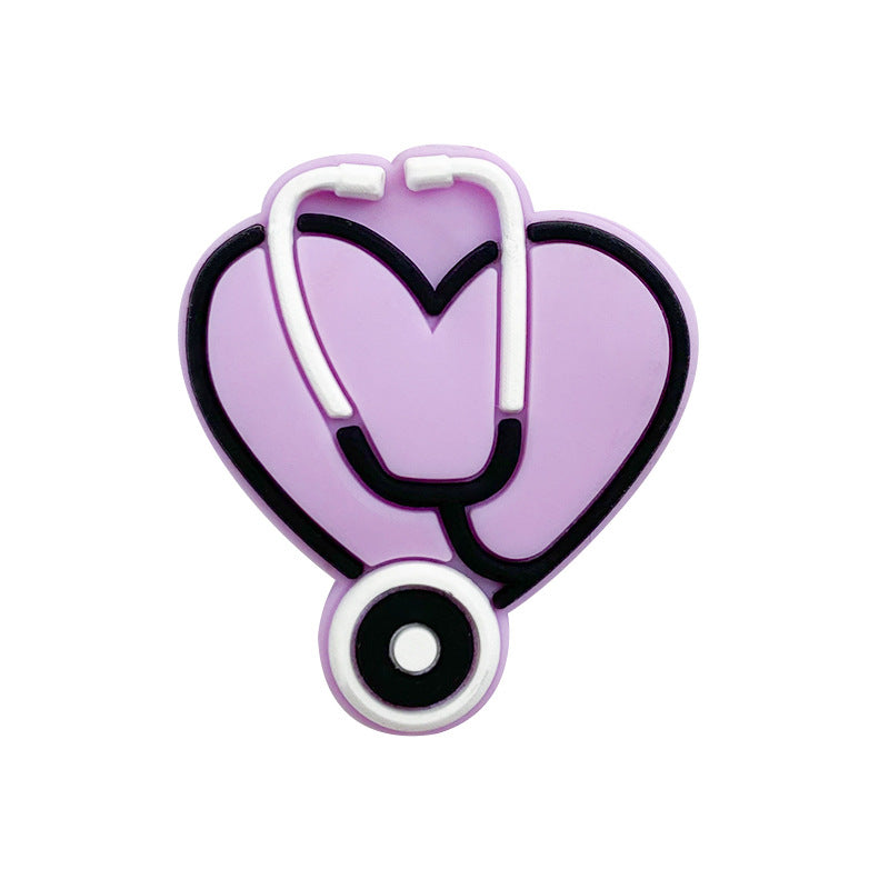 Silicone Focal Beads Nurse Heart With Stethoscope Design 10pcs 5
