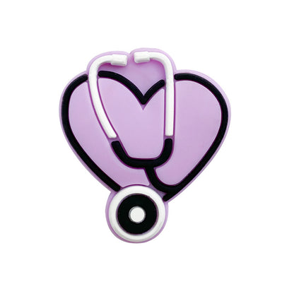 Silicone Focal Beads Nurse Heart With Stethoscope Design 10pcs 5