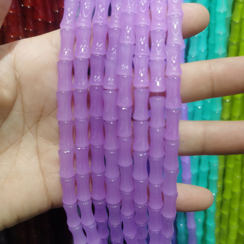 Transparent Bamboo Shape Glass Beads 6x12mm Glossy Finish 5 Strands 19