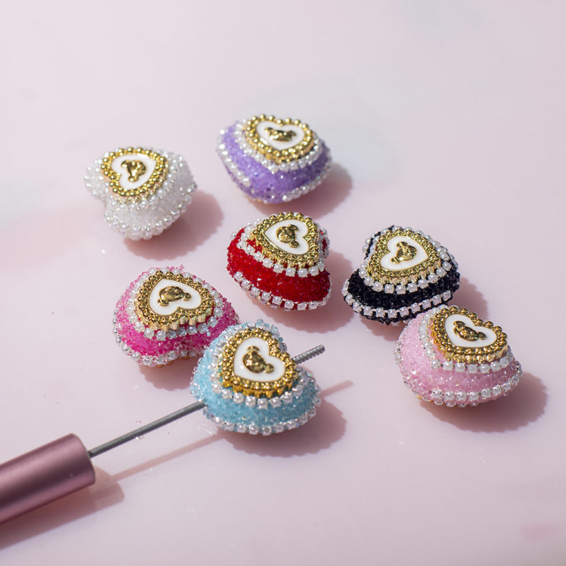 Heart Bear Rhinestone Acrylic Focal Beads 27.5x24.6mm 10pcs 11