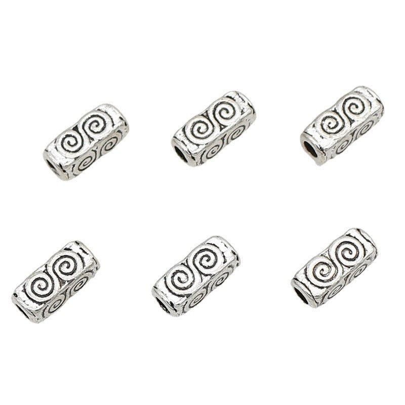 Tube Metal Beads 10mm Tibetan Geometric Circle Patterned 1pc 5