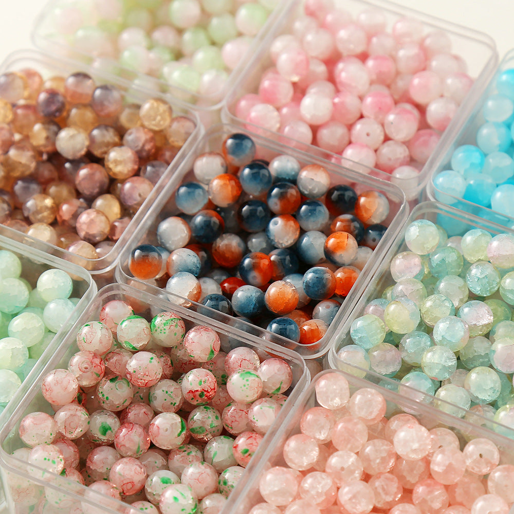 Gradient Crackle Round Glass Beads 10mm Pastel Mixed Colors 100pcs
