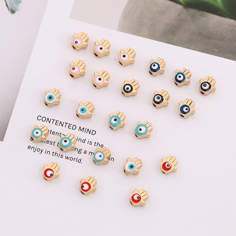 Palm Evil Eye Metal Beads 6mm Enamel Painted Gold Alloy 100pcs
