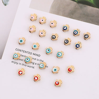 Palm Evil Eye Metal Beads 6mm Enamel Painted Gold Alloy 100pcs