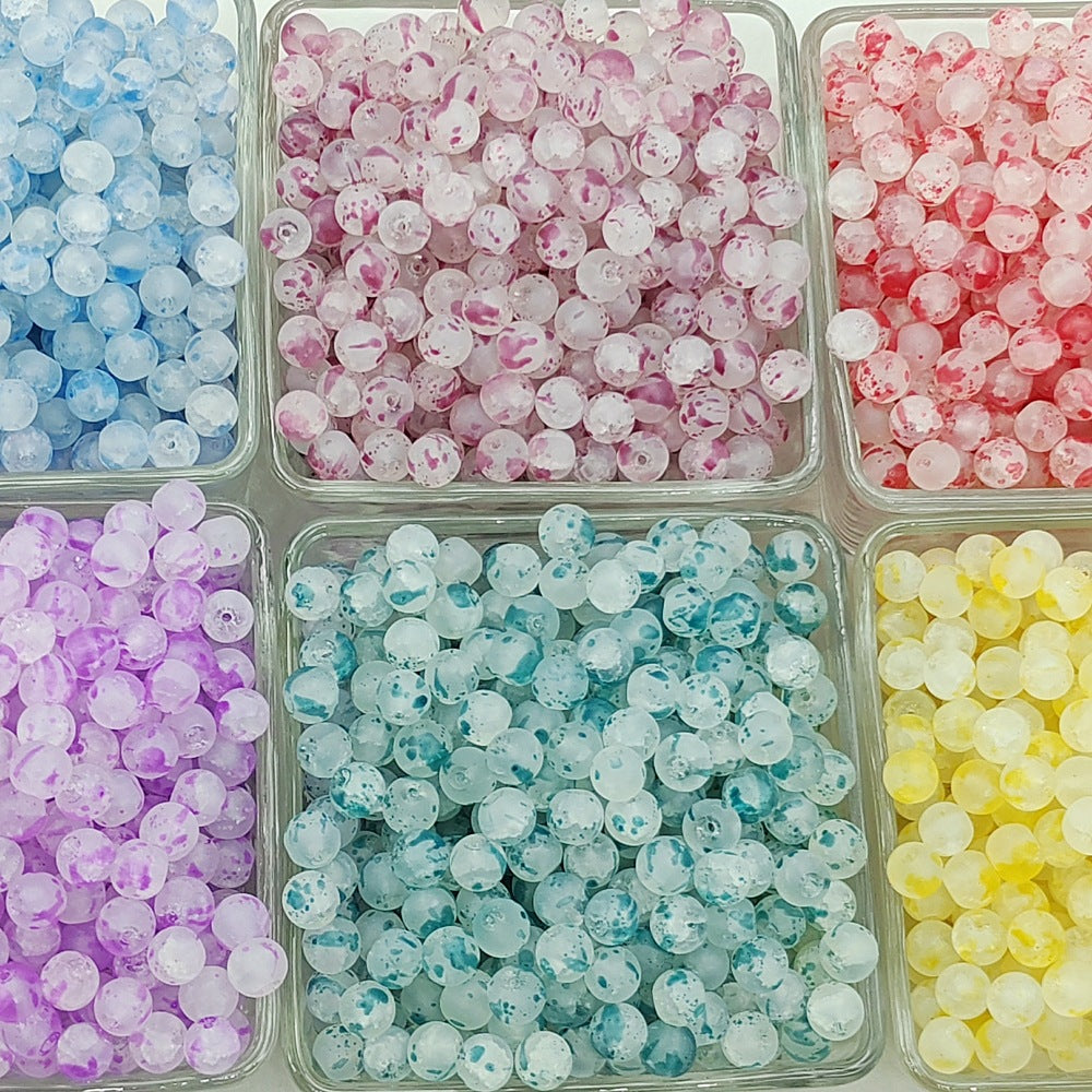 Frosted Round Glass Beads 6mm Colorful Speckled Matte Finish 50pcs 3