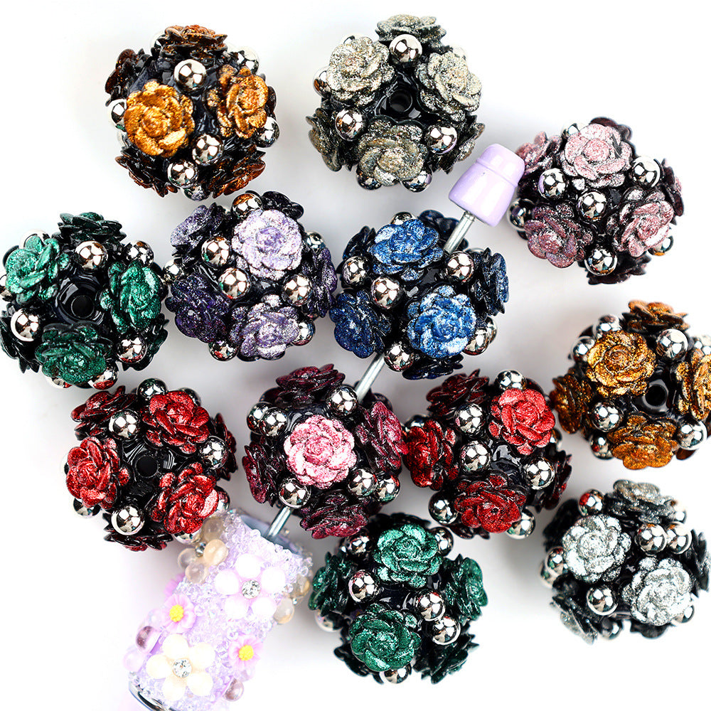 Flower Cluster Clay Beads 22mm Gothic Shimmer Metallic Rose 5pcs