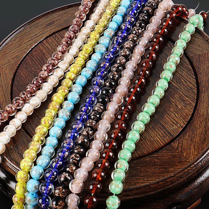 Lampwork Glass Beads Round 8-12mm Dyed Core Gold Foil 100pcs 2